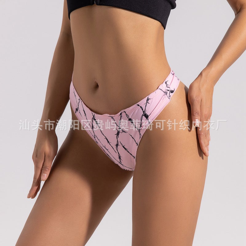 Ice Silk Women'S Thong Low Waist Seamless Breathable High Stretch Printed Bikini Girl T Pants - Image 3